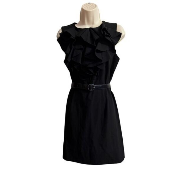 Emma & Michele Ruffle Front Sheath Black Dress Size 8 - Picture 2 of 11